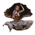 Hebei factory handmade high quality metal bronze mermaid with spindrift statue for seaside or garden decoration